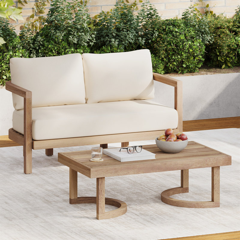 Charmant ensemble de sièges d'extérieur en bois d'acacia avec coussins et table basse pour divers espaces extérieurs
