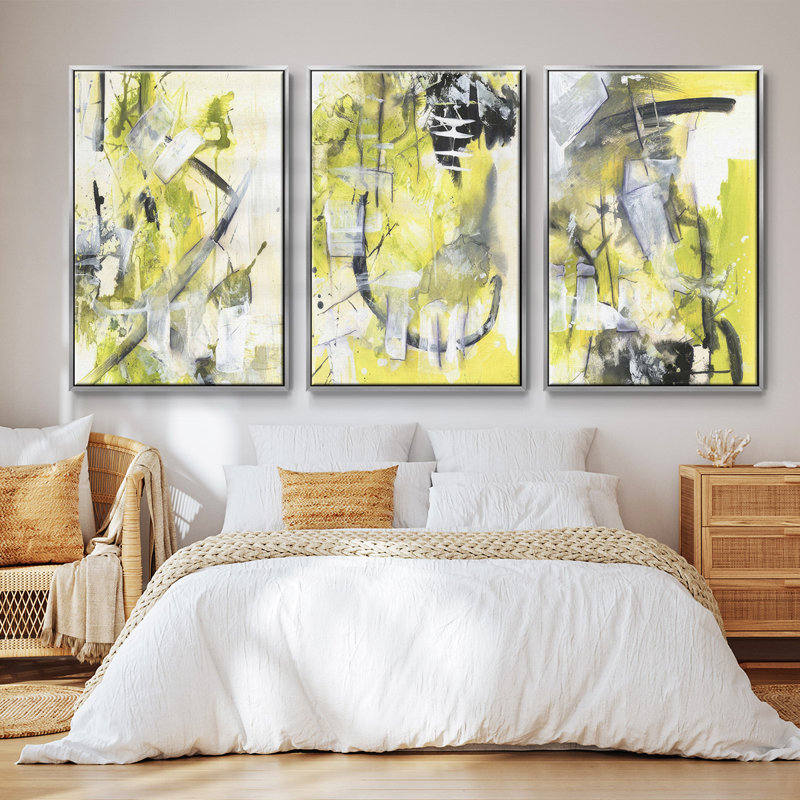 Exciting Times II - Ensemble de 3 reproductions encadrées sur toile, Encadrement argenté, H 40 po x l 78 po