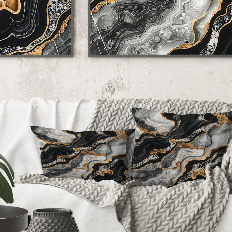 Black Gold Marble - Transitional Throw Pillow, 18"H x 18"W