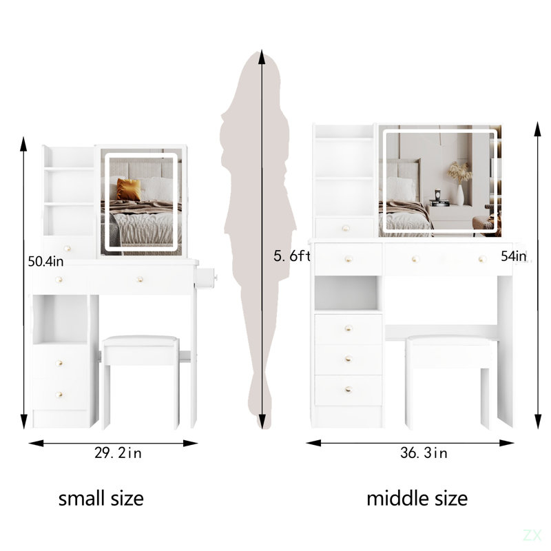 Petit meuble-lavabo 29,2 po avec tabouret de bureau et tabouret, Blanc