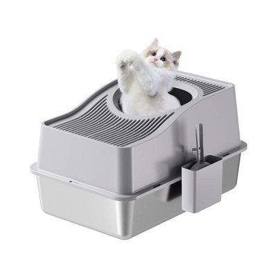 Stainless Steel Cat Litter Box – Large Top-Entry Design with Odor Control, Scratch-Resistant & Non-Slip, Easy-Clean Enclosed Cat Toilet
