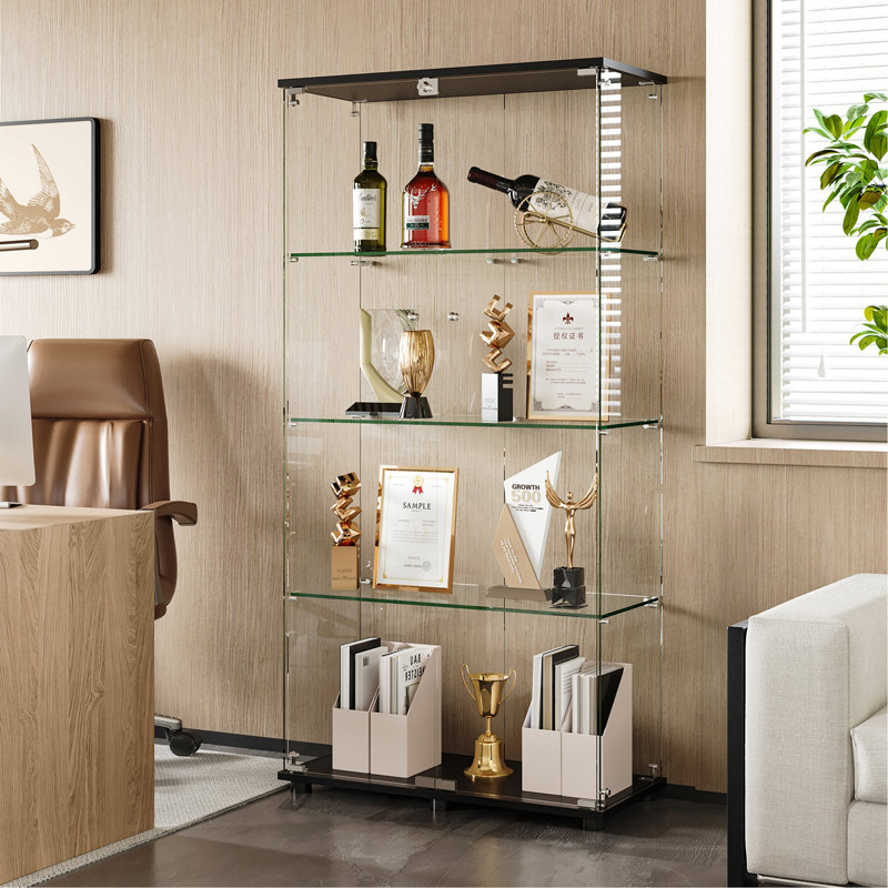 Versatile Glass Display Cabinet With Lock And Multiple Shelves For Various Rooms