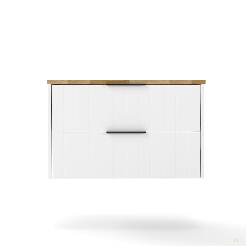 Meuble-lavabo de 32 po, seulement cabient, plateau en bois massif, conception à double tiroir, forme de ligne de tiroir, système de fermeture en douceur