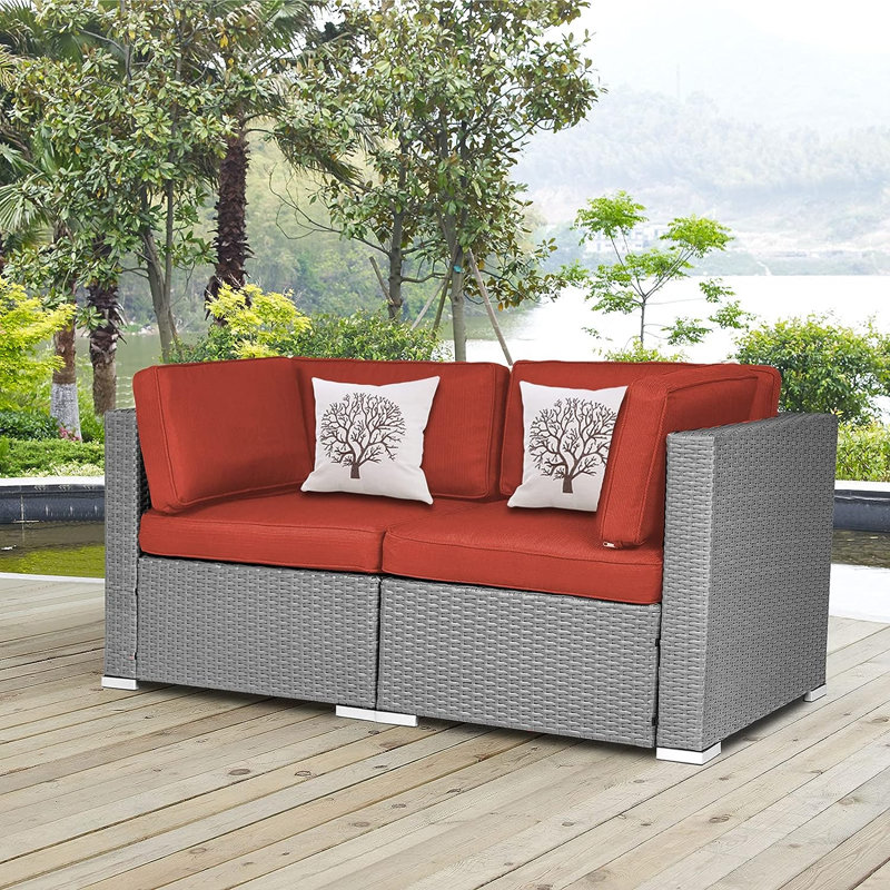 Rister 59'' Wide Wicker with Cushions, Orange Red