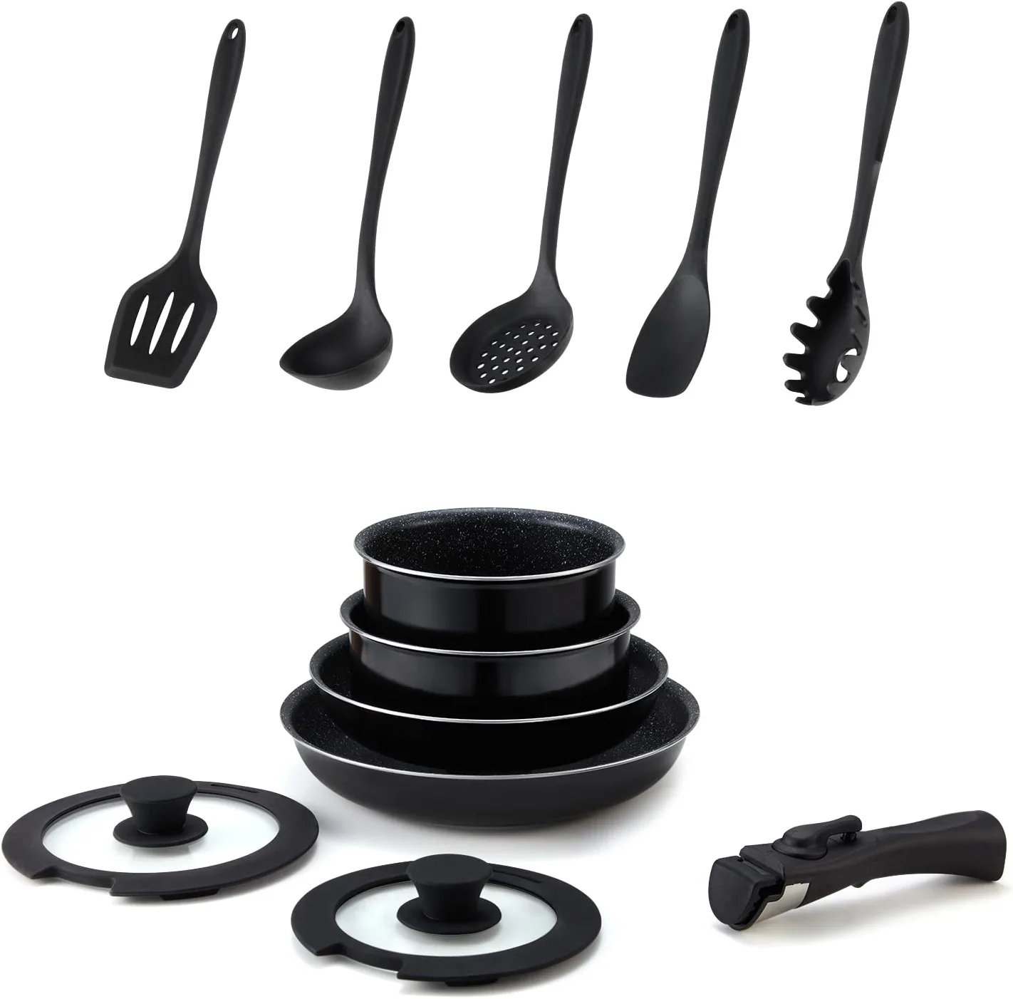 t-fal ingenio nonstick cookware set 8 piece induction stackable, detachable  handle, removable handle, rv cookware, cookware