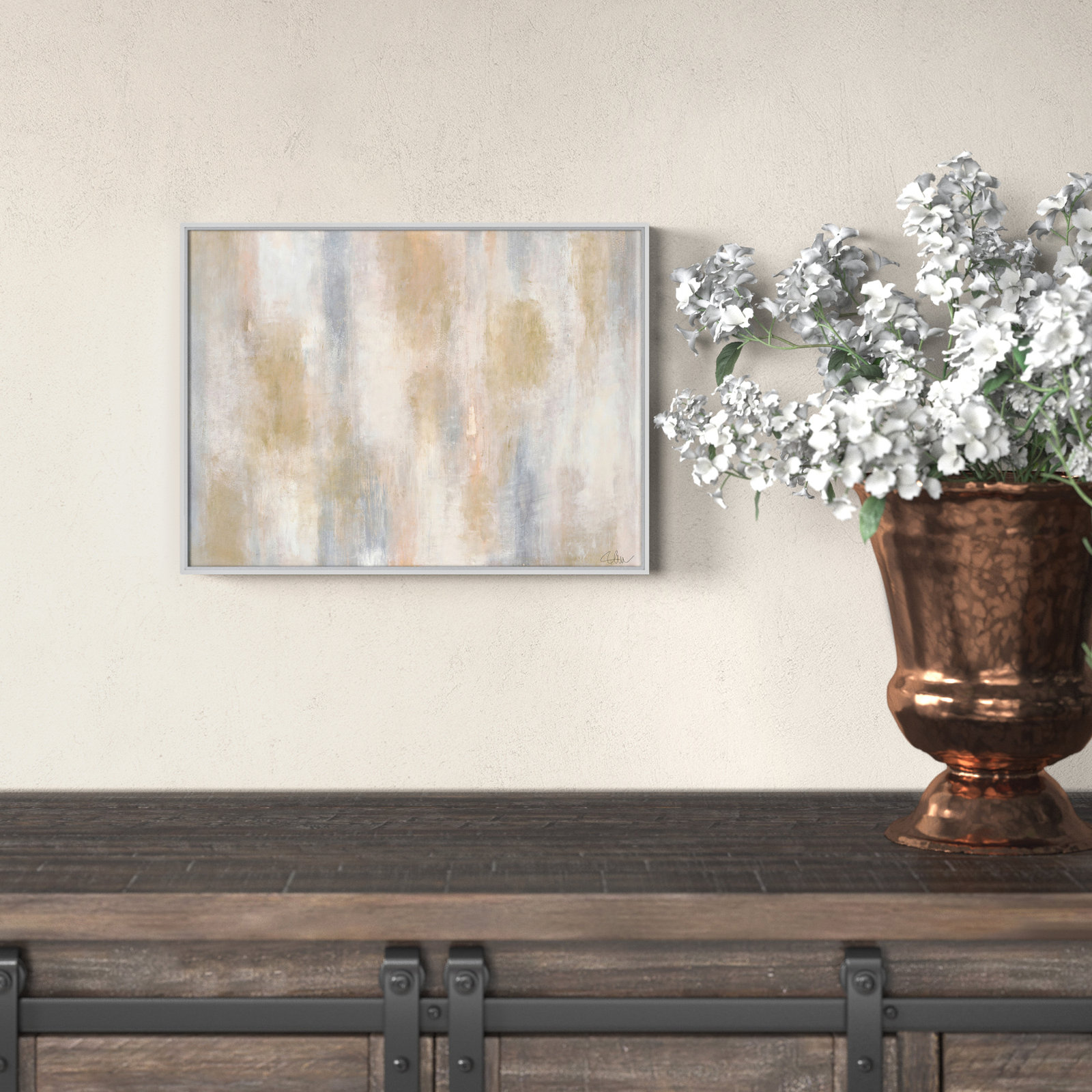 Pulsating Shimmer - Floater Frame Painting on Canvas, White Framed, 12" H x 16" W x 2" D