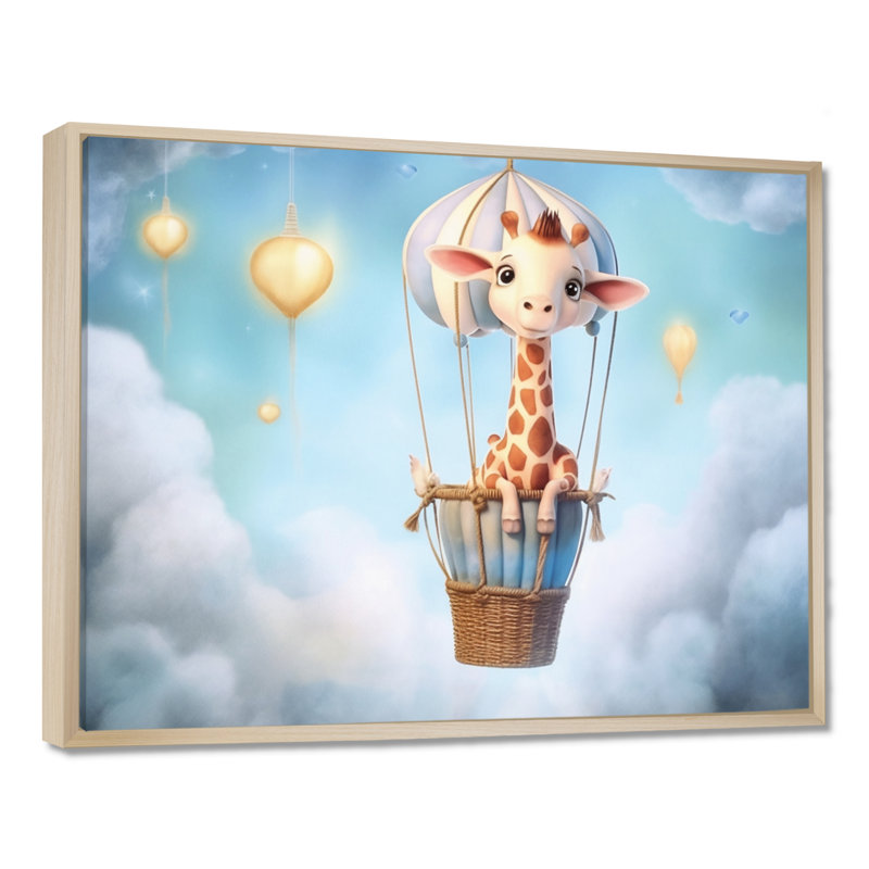 «Nursery Adorable Giraffe I», reproduction sur toile, H 34 po x l 44 po x P 1,5 po, Cadre flottant érable