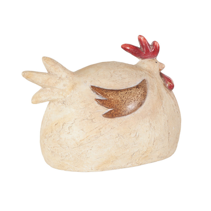 Cole And Grey Magnesium Oxide Sitting Rooster Decorative Cream Garden Sculpture With Brown And Red Accents