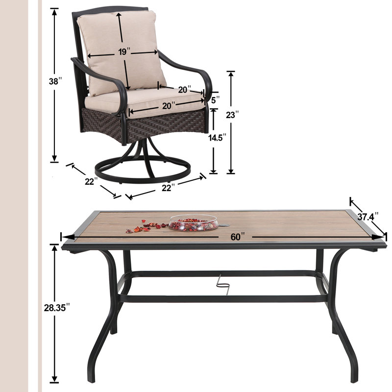Alyah 6 - Person Patio Dining Set with Rectangular Table