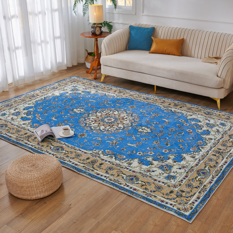 Tapis à motif floral lavable Rubeena, Rectangle de 5 pi x 8 pi