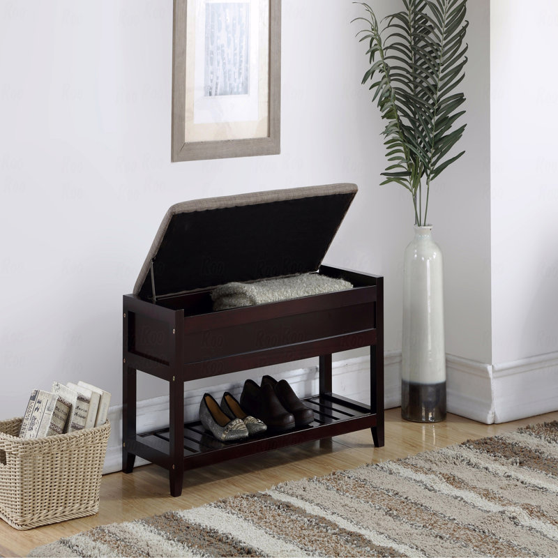 Banc de rangement pour chaussures en bois espresso avec coussin gris