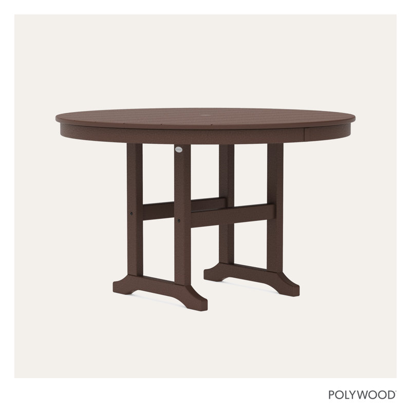 POLYWOOD Round Farmhouse Dining Table, Mahogany, 48"