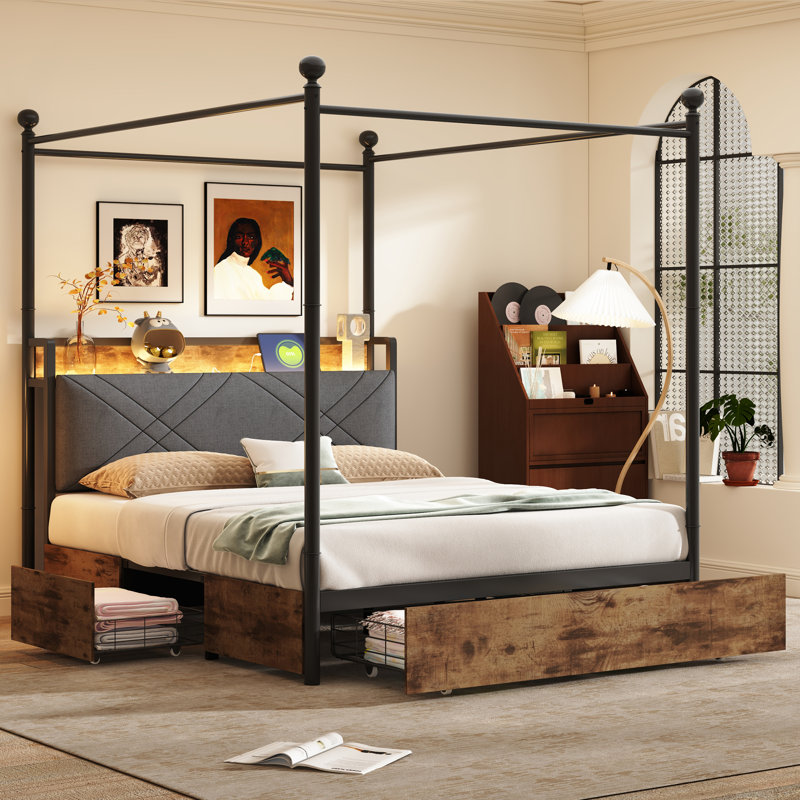 Lift Up Storage Canopy Bed, Single (3'), Drawers
