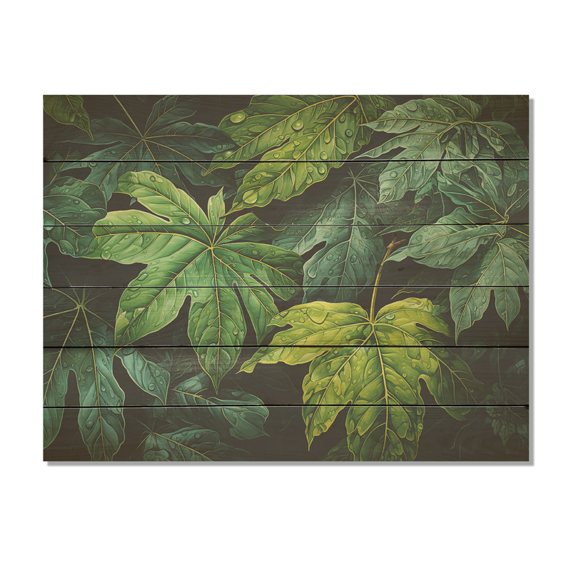 Toile émeraude, forêt tropicale, feuilles I - feuilles, art mural sur bois de pin naturel, H 10 po x l 20 po