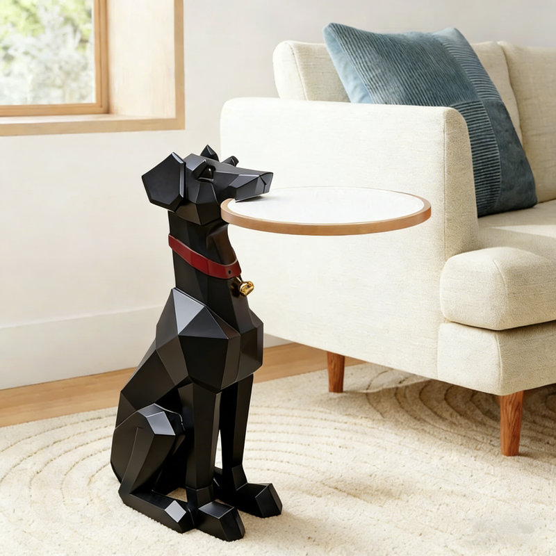 Figurine moderne en résine pour table d'appoint avec plateau doré