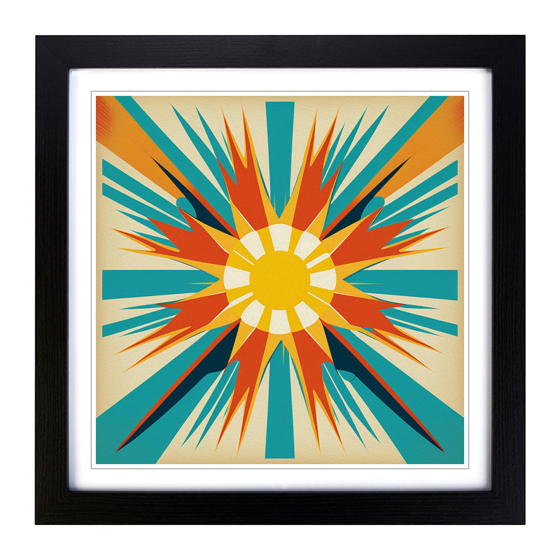 Sun Mid-Century - Single Picture Frame Print on Wood, Black