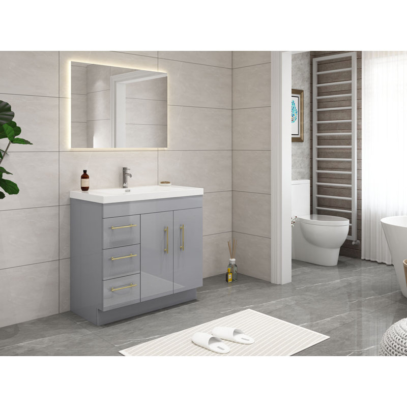 Ensemble de meuble-lavabo simple 36 po Carliss, Gris lustré, Or