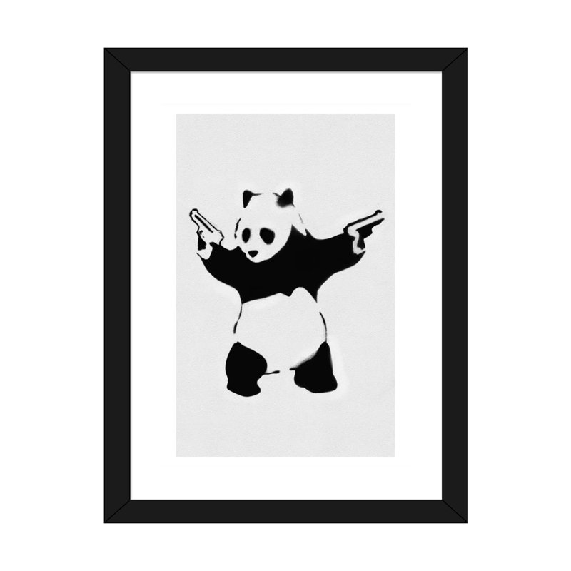 Panda avec des fusils - impression, Papier encadré noir, Blanc, 24'' H x 16'' W x 1'' D