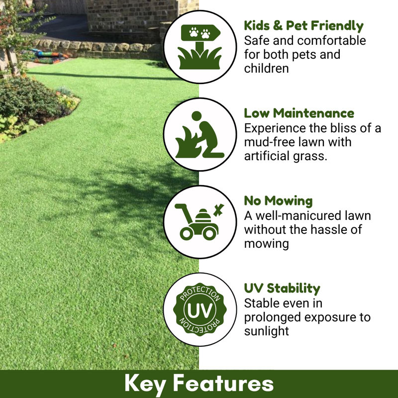 Bronwyen 45mm Plush Premium Synthetic Grass, Non-Slip Artificial Grass-3m(9'9") X 4m(13'1")-12m²
