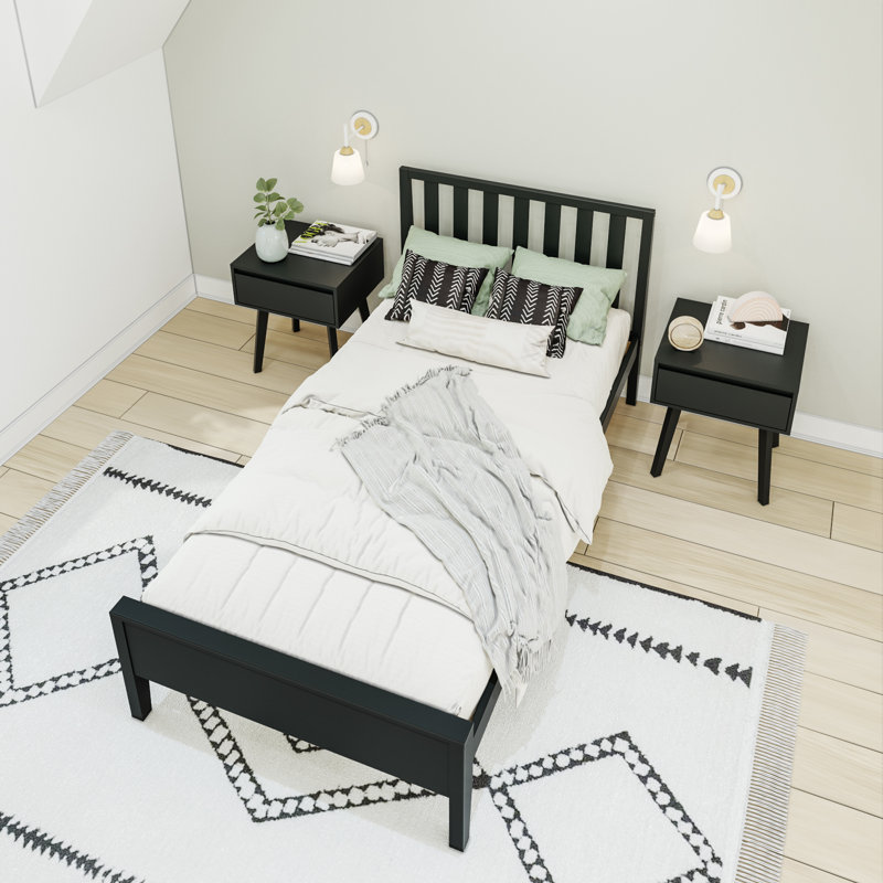 Brubaker Solid Wood Slat Bed, Twin, Black