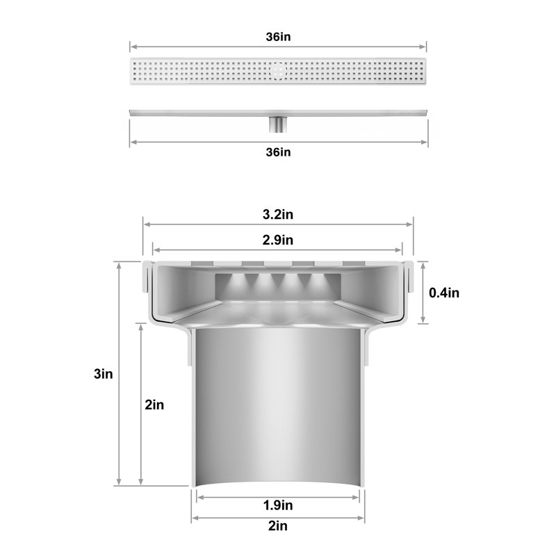 304 Stainless Steel Shower Drain, Removable Grate & Hair Catcher Bathroom Floor Drain With Waterproof Design For Tile Floor, Cupc Compliant
