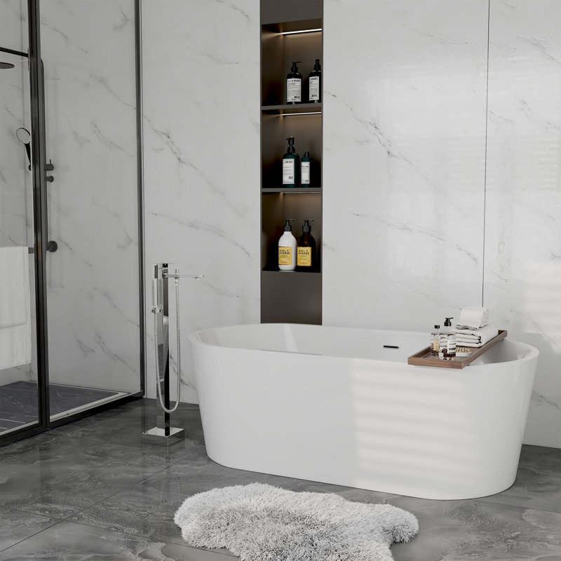 Single Handle Floor Mounted Freestanding Tub Filler with Diverter, Chrome