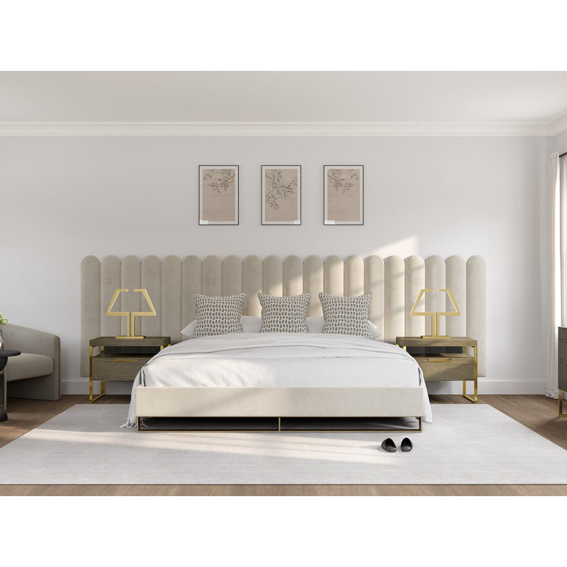 VANT Scalloped Headboard Wall Panels, Upholstered Vertical Accent Panels, Boucle Ivory, Bondi Layout, Set of 18, Boucle Ivory