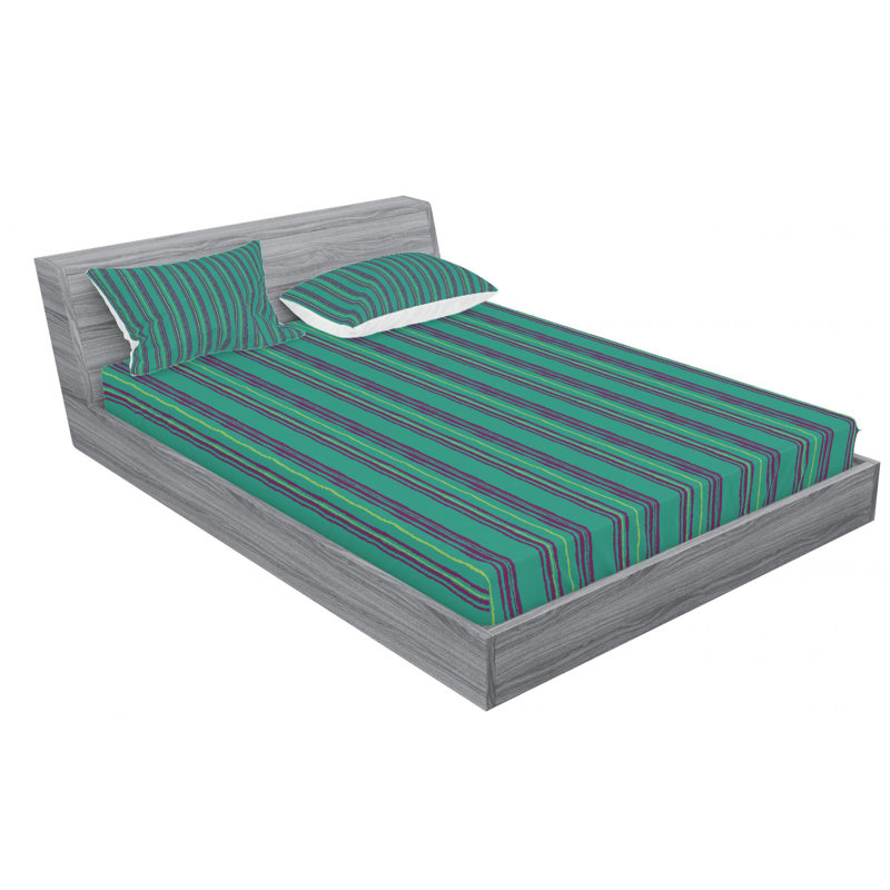 Microfiber Striped Fitted Sheet, Full Fitted Sheet with 2 Pillowcases