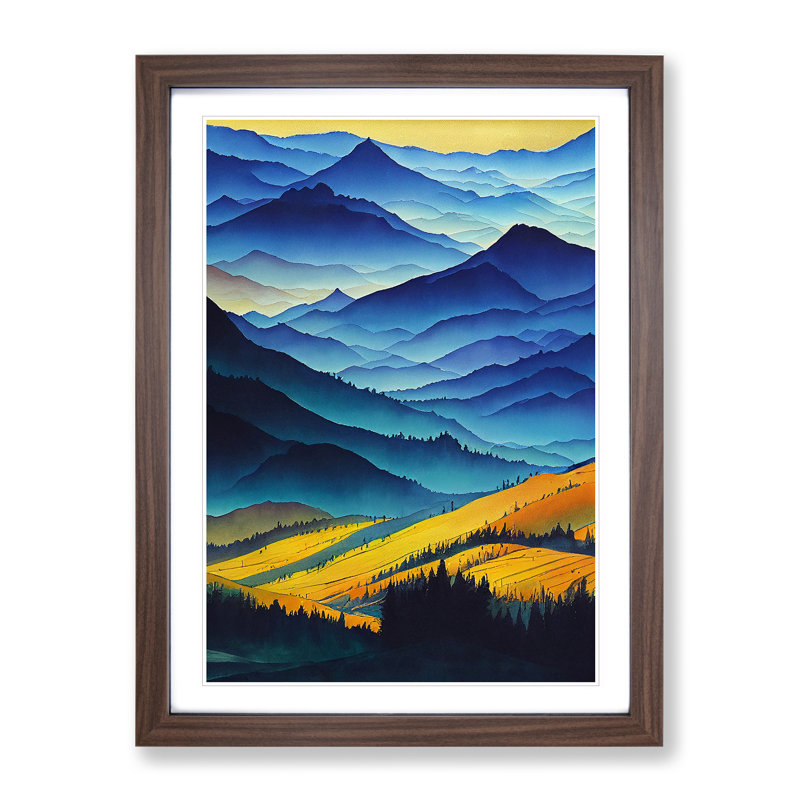 Painting of a Mountain Landscape No.6 - Wall Art, 48cm H x 36cm W, Walnut Framed