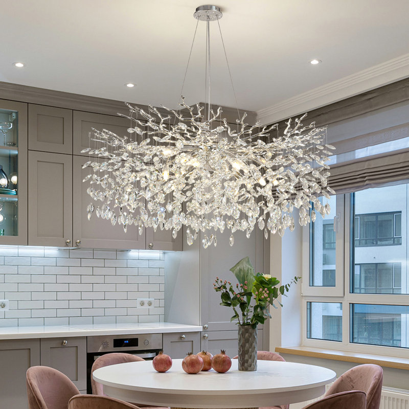 Lustre linéaire en cristal 39 po, Argent argent