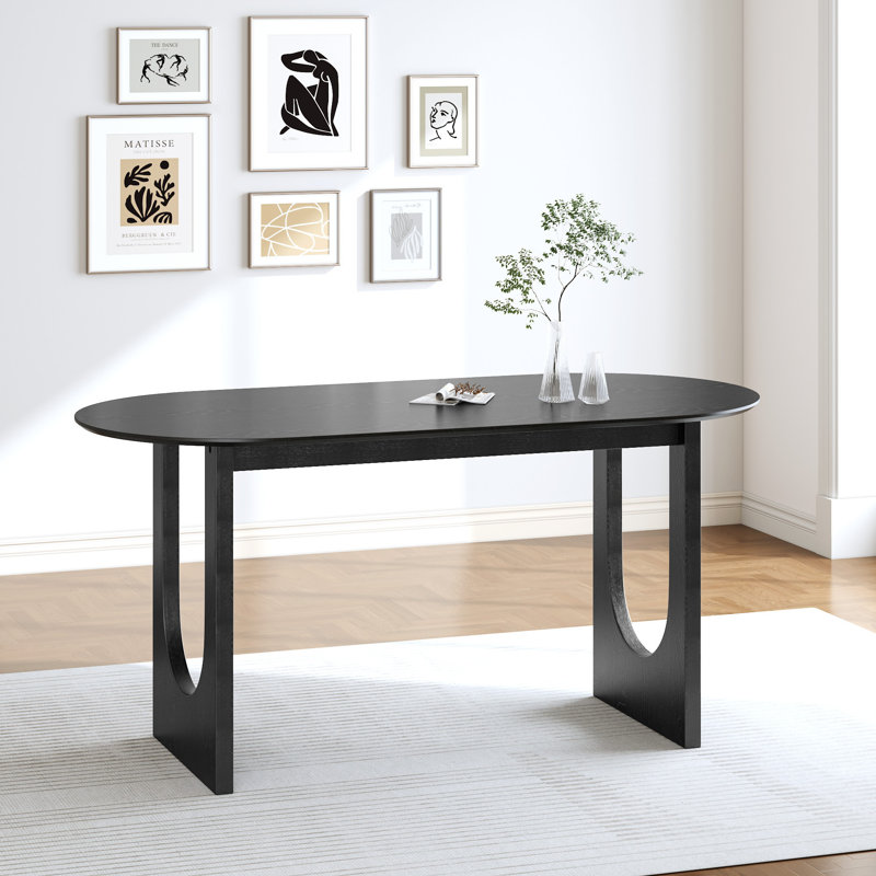 Table de salle à manger ovale en bois à double piédestal, Noir, noir, noir, noir, H 30 po x L 67 po x l 33,5 po