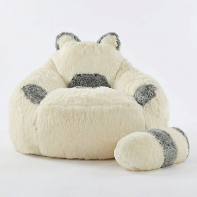 Raccoon Plush Foam Filled Bean Bag Chair With Detachable Tail For Adults, Black by Latitude Run