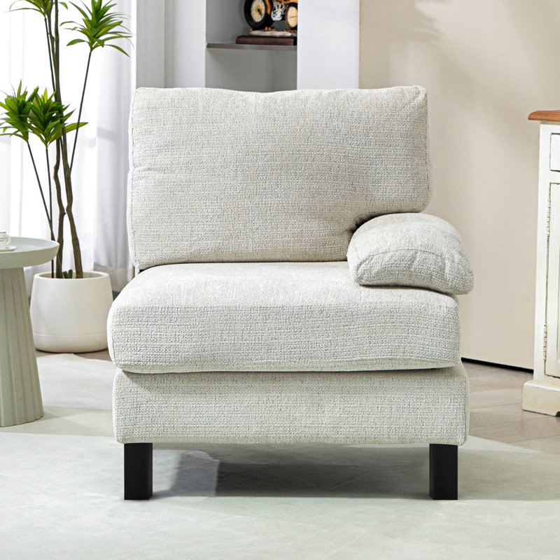 Module de fauteuil modulaire droit crème blanc avec pieds en bois et ressorts ensachés pour module de chambre à coucher gracieuse, blanc