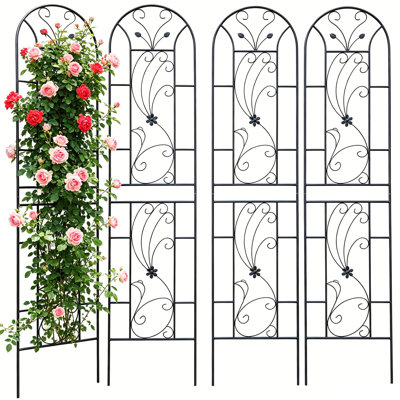 Ensemble de 4 treillis de jardin en métal 85 po x 19 po - Treillis d'extérieur robuste antirouille pour plantes grimpantes, support de fleurs thermolaqué noir avec décoration papillon pour vigne, rose, concombre, haricot