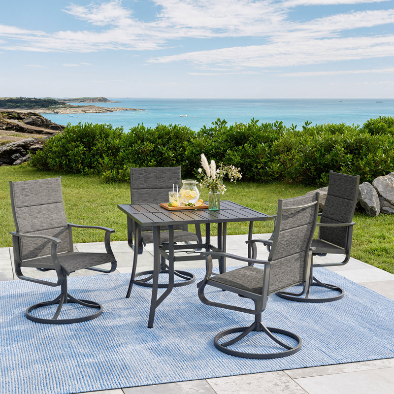 5-Piece Waterproof Patio Dining Set – Outdoor Rectangular Table & 4 Padded Swivel Chairs, Gray