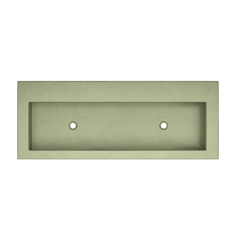 Trough Concrete Handmade Rectangular Drop-in Bathroom Sink, Sage, No Faucet Hole