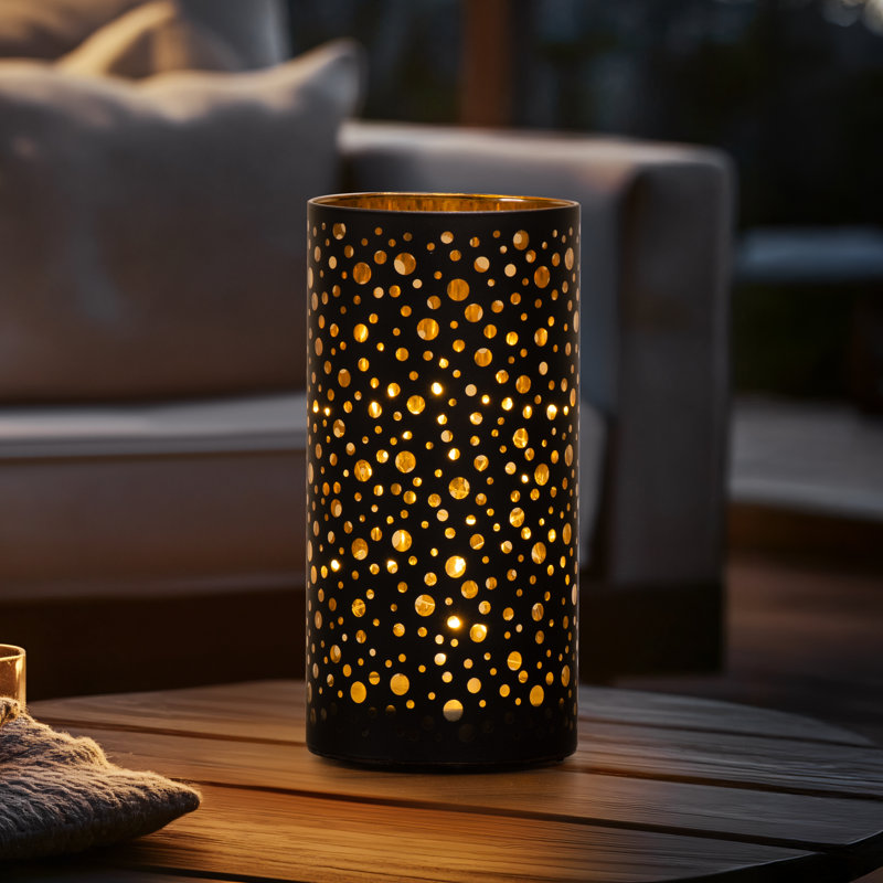  Okolona Dot Pattern Portable Glass Hurricane Lamp (8"), 8" H x 4" W x 4" D