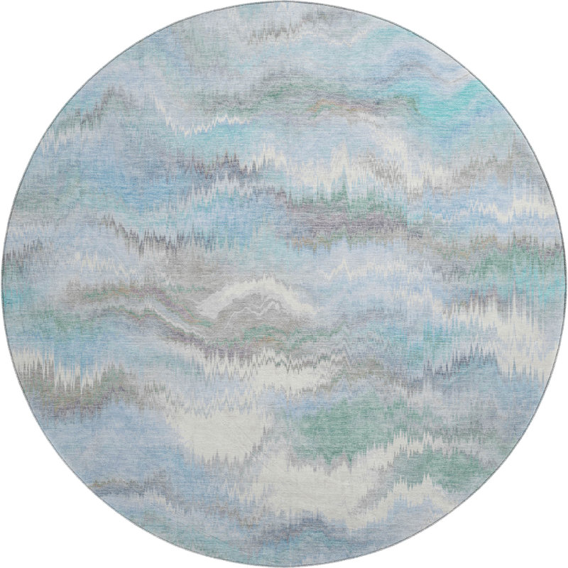Premium Machine Washable Mayfield AMF2258 Swirls Rug, Denim, 8' Round