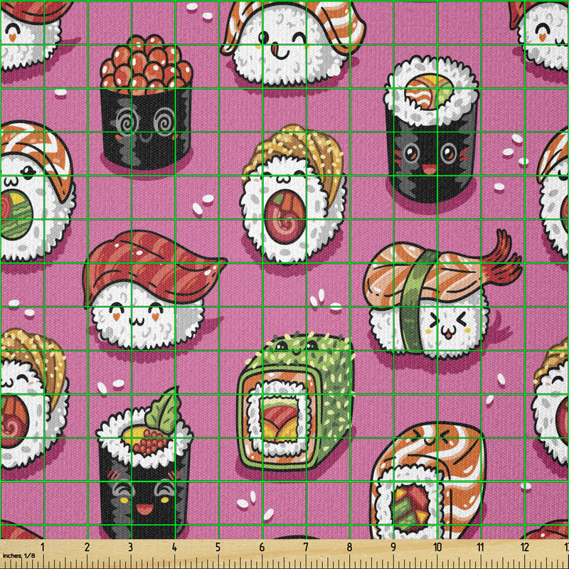 Deewan Japanese Sushi with Smiling Faces Multi-Purpose Fabric