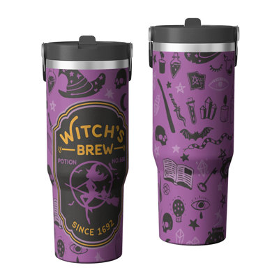 30 oz Tumbler  with Lid and handle  Stainless steel  Insulated tumblers  Cute water bottle with Flip(witch pattern)