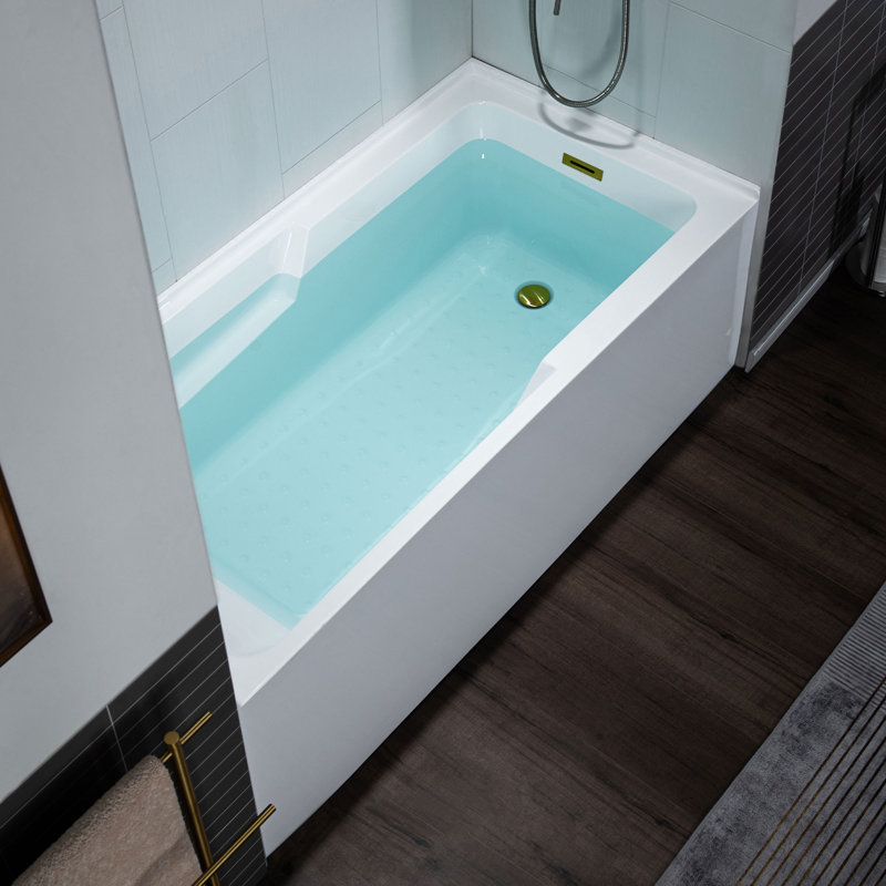 Flint 60" x 30" Acrylic Alcove Soaking Bathtub with Drain & Overflow, Available in 5 Finishes, Right, White/Brushed Gold