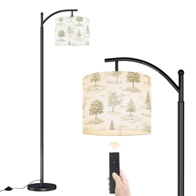 Arc Floor Lamp Serene Landscape Soft Green Trees Rolling Hills Subtle Beige Tones Floor Lamps with Remote LED Lights Adjustable Lamp Shades Tall Standing Lamps for Reading Office Living Room