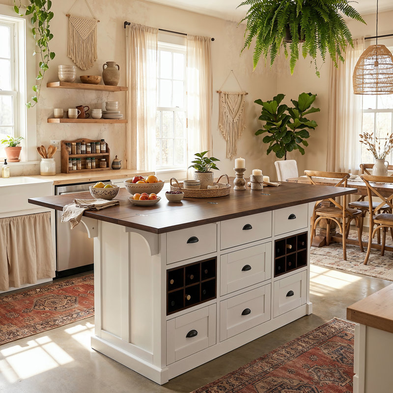 Bar à domicile extensible avec support à vin, 7 tiroirs et rangement - Panneau de fibres à densité moyenne, blanc et grain de bois