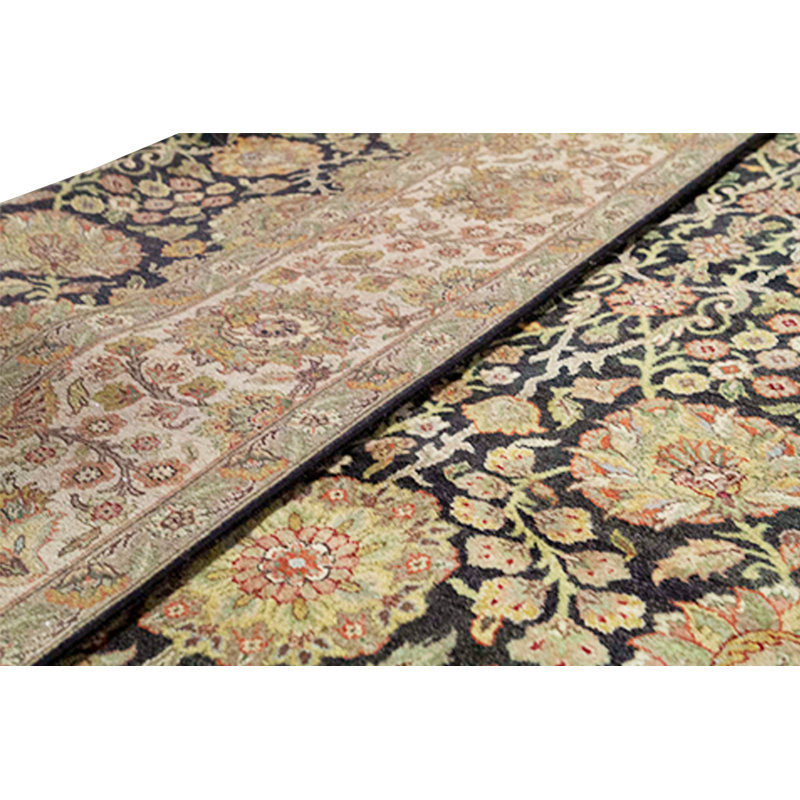 Tapis noir et ivoire de haute qualité noué à la main