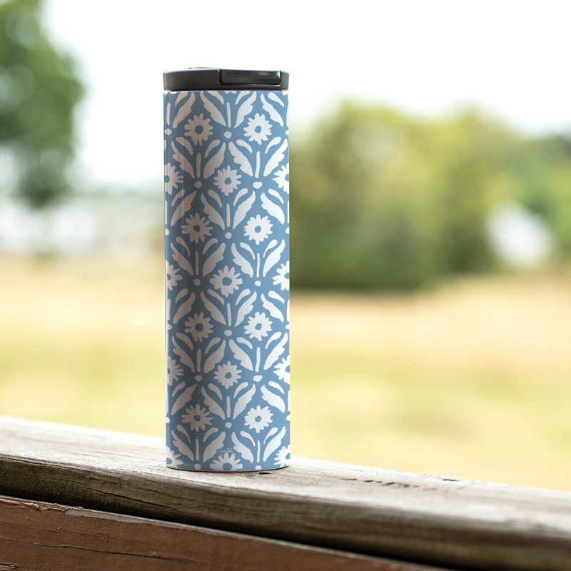 Motif floral 17 oz. Verre en acier inoxydable avec couvercle