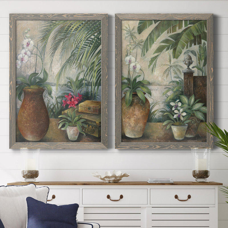 Orchidées au paradis I - ensemble de 2 reproductions d'art graphique, H 37,5 po x l 27,5 po x P 1 po, Toile avec cadre gris
