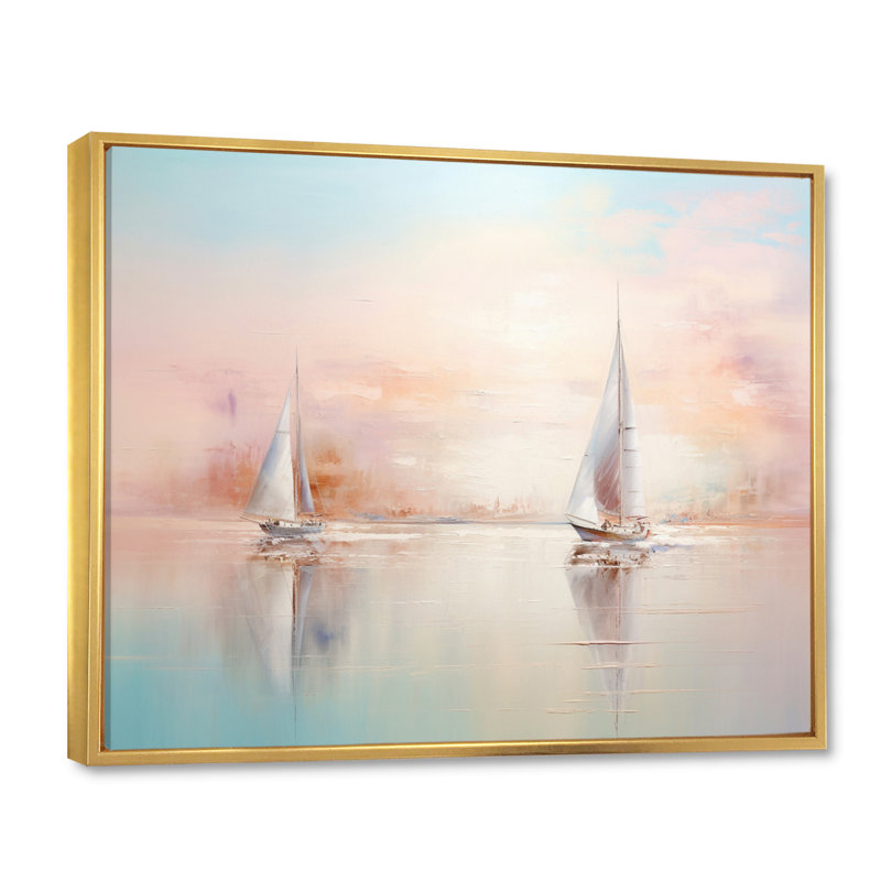 Minimalisme voilier Rhythms V sur impression sur toile, H 16 po x l 32 po, Cadre flottant doré