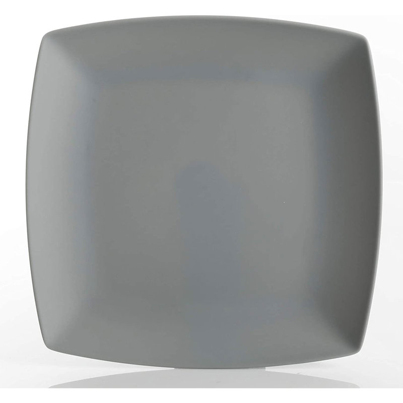 Gibson Home 16pc Square Melamine Dinnerware Plates, Bowls, & Cups, Gray