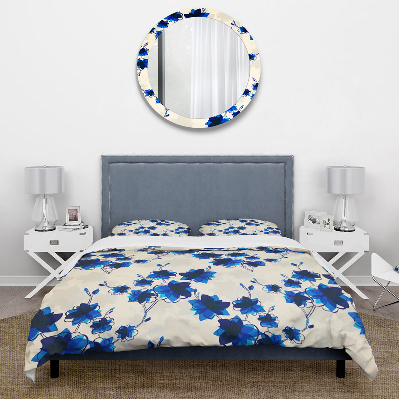 Ensemble de housse de couette designart fleurs, Housse simple + 1 taie décorative