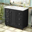 Meuble-lavabo contemporain de 36 po x 18 po x 34 po, 4 tiroirs, 1 porte d'armoire, rangement polyvalent, lavabo intégré en résine, tablettes réglables, cadre en bois massif avec panneau de fibres à densité moyenne